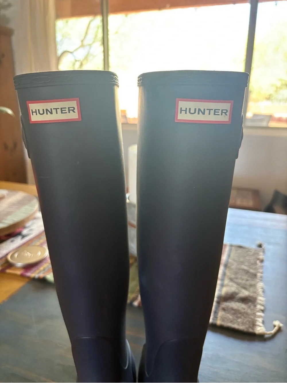 Hunter Tall Rain Boots with Light Blue Rear Panel